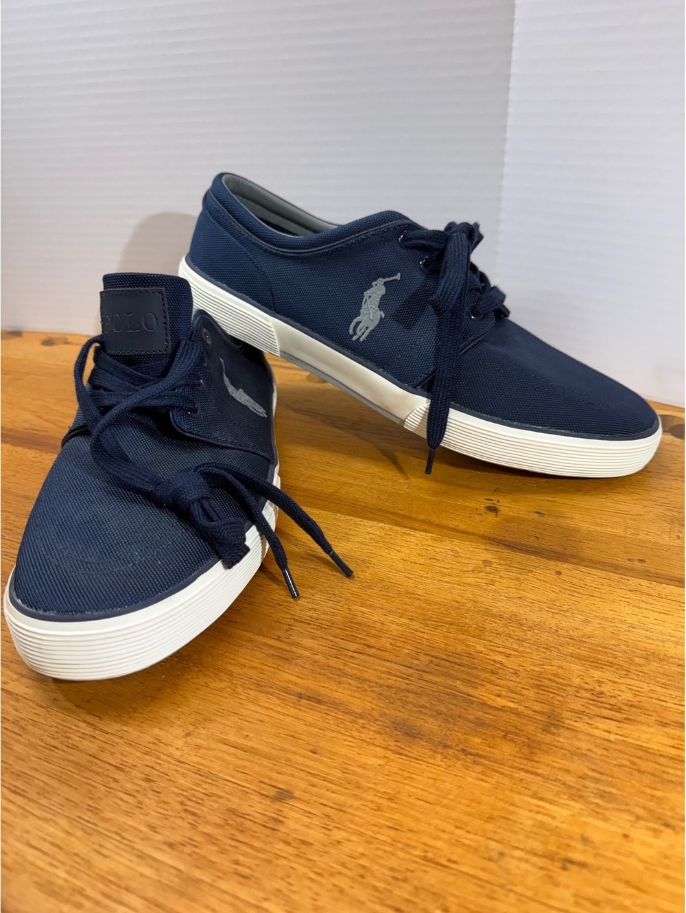 Polo Ralph Lauren Men Navy Canvas Sneakers Low Top Shoes Pony Size 14 NWOT